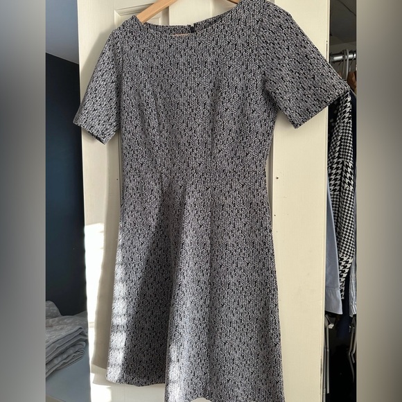 Ann Taylor Size 4 Petite Small fit and flare black herringbone dress classy - Picture 3 of 7